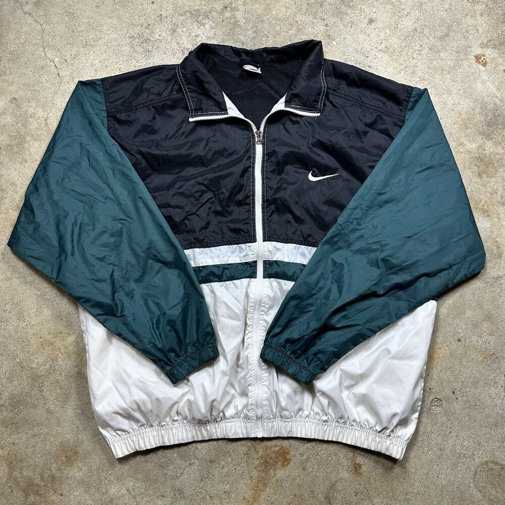 VTG 90s Green & Black Nike Zip Up Windbreaker Size XL
